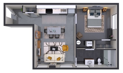 Floor plan for 1 bed, 1 bath, 468 sqft